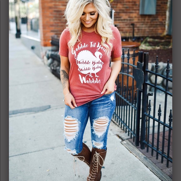 Gobble til ya wobble, brick colored fall tee - Picture 5 of 7